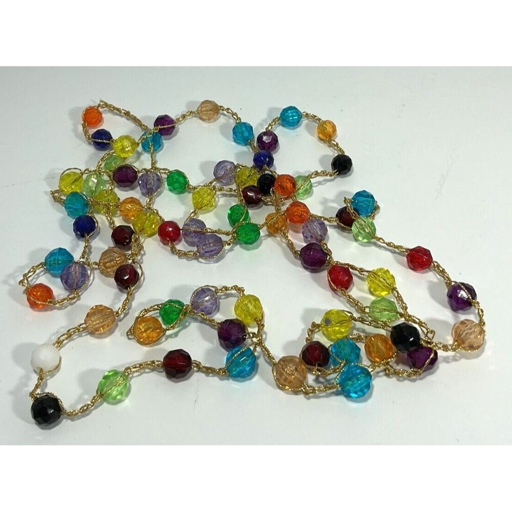 Vintage Necklace Multicolor Station Beads Gold Tone Chain w/ Beads Length 30" - Picture 5 of 7